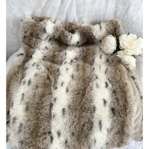 Dennis Basso Home CREAM Tiger Mills Luxury Faux Fur Throw Blanket SNOW LEOPARD